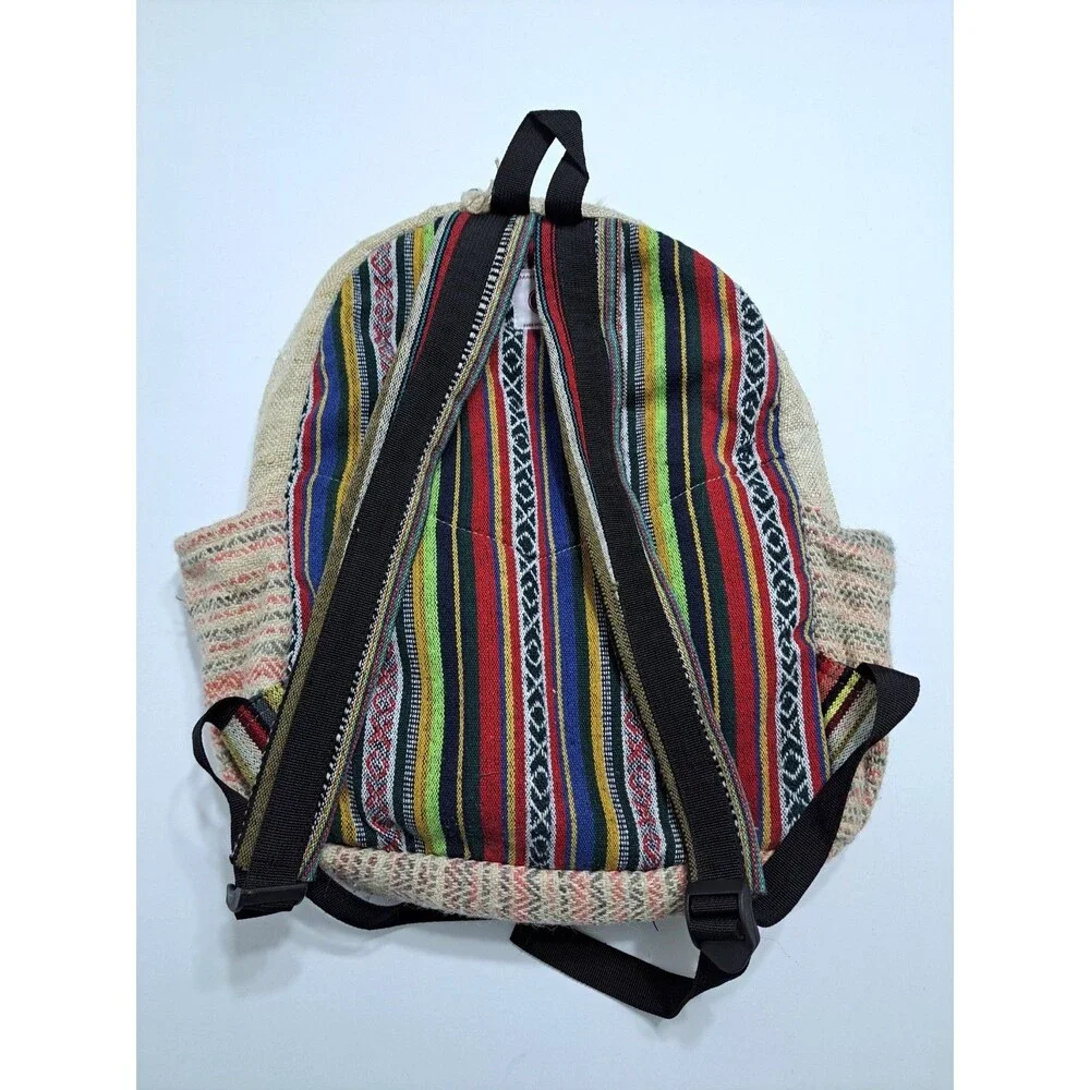Himalayan Hemp THC Free Multi Color Handmade Backpack Nepal Pink Green Orange